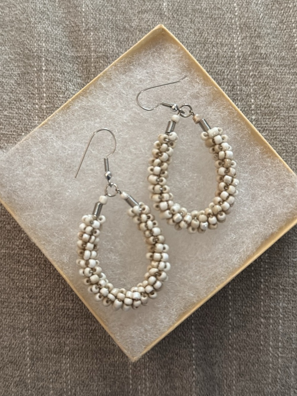 Handcrafted White Beaded Hoop Earrings - Women Jewelry